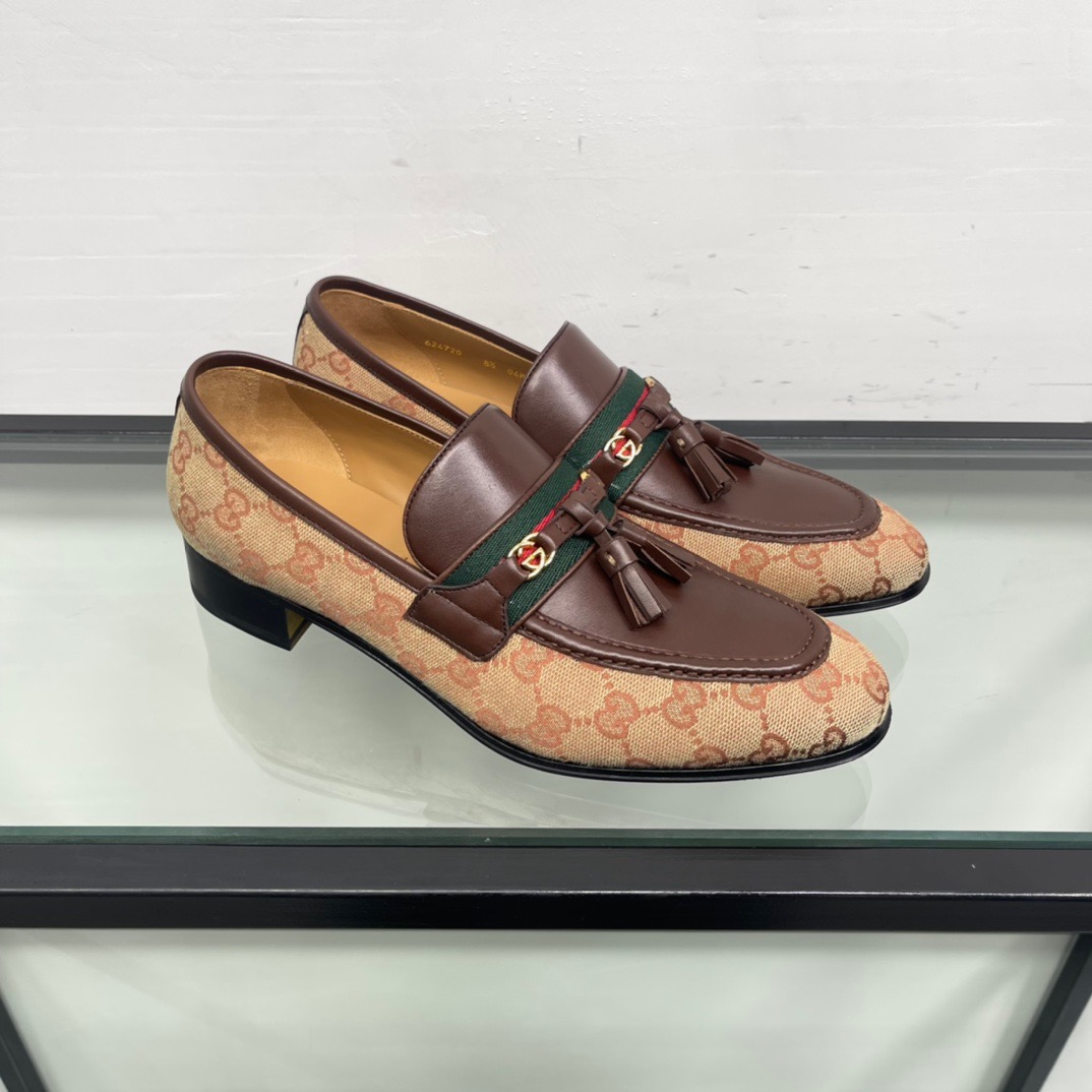 GIÀY GUCCI GG LEATHER AND CANVAS LOGO LOAFER SHOES