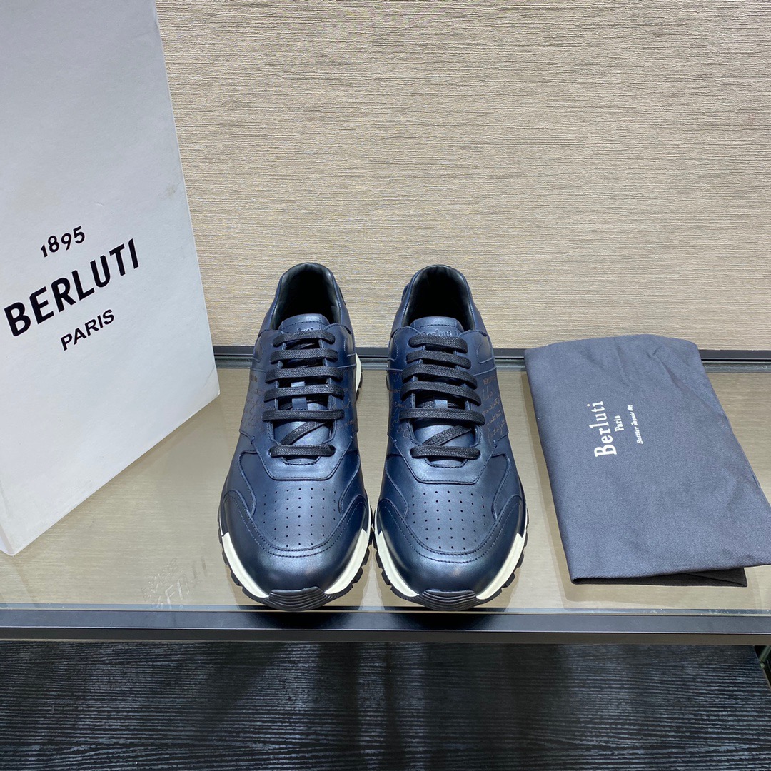GIÀY BERLUTI Leather Blue Sneaker shoes