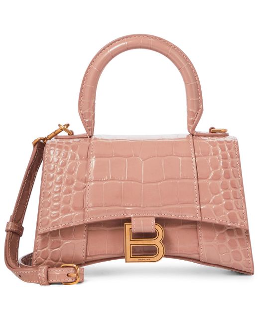 TÚI BALENCIAGA Hourglass XS croc-embossed leather shoulder bag