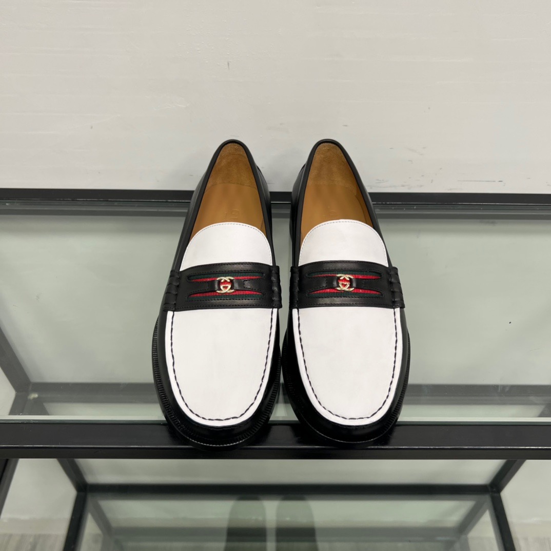 GIÀY GUCCI GG LEATHER  LOGO LOAFER SHOES