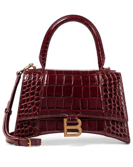 TÚI BALENCIAGA Hourglass XS croc-embossed leather shoulder bag