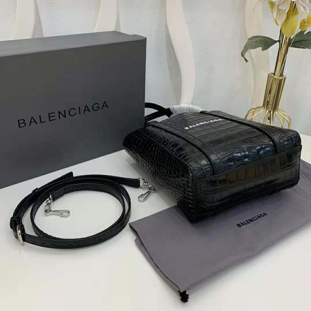 TÚI Balenciaga Everyday XXS Tote Bag in Black Shiny Crocodile Embossed Calfskin
