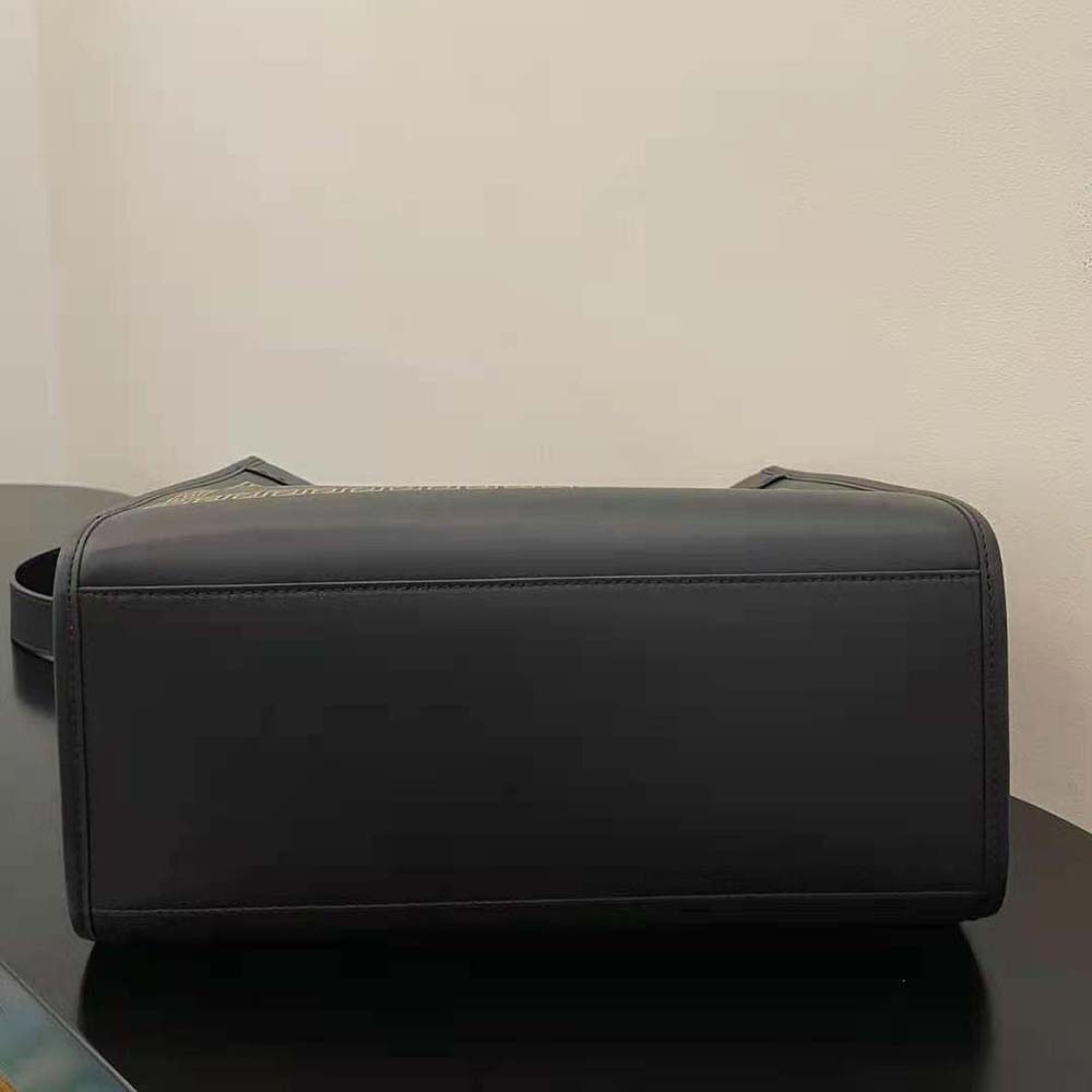 TÚI Fendi Women Sunshine Medium Fendace Printed Black Leather Logo Shopper