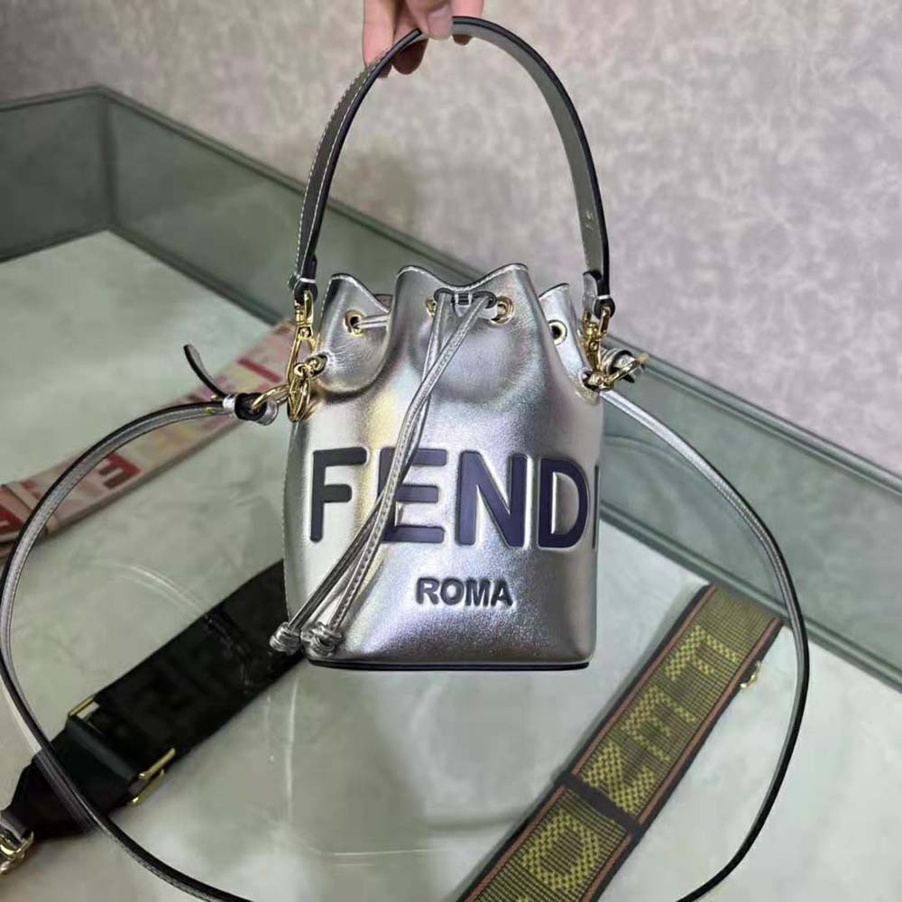 TÚI Fendi Women Mon Tresor Silver Laminated Leather Mini Bag