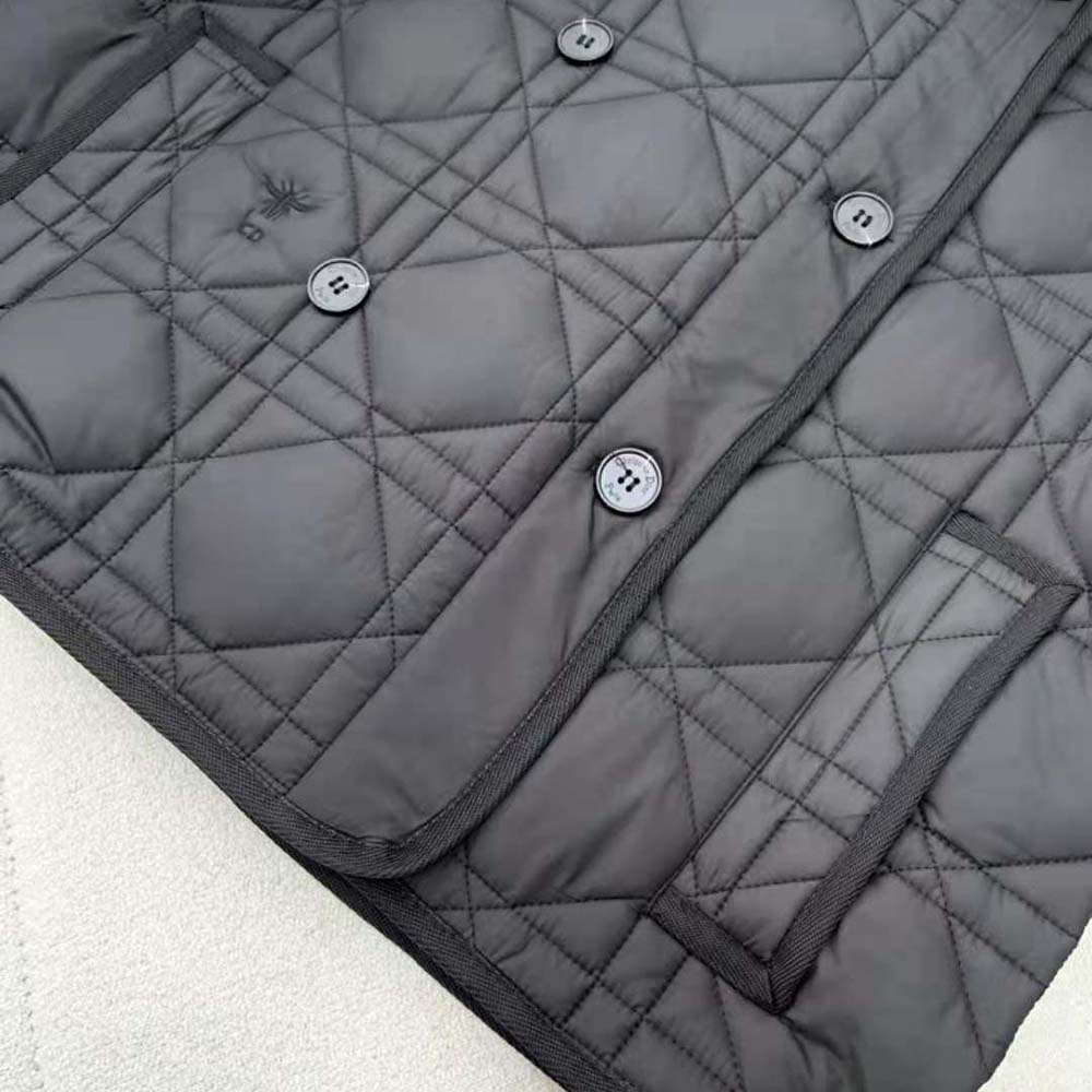 ÁO Dior Women Sleeveless Cropped Macrocannage Vest Navy Blue Quilted Technical Taffeta