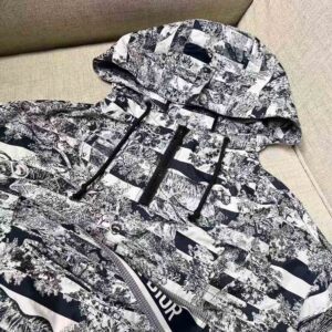 ÁO Dior Women Hooded Short Anorak Navy Toile de Jouy Jacquard