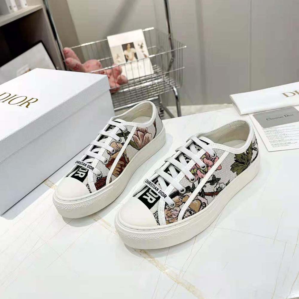 GIÀY Dior Women Walk’N’Dior Sneaker White Multicolor Cotton with Dior Jardin Botanique Embroidery