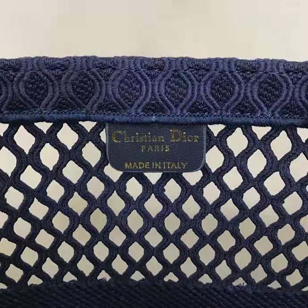 TÚI Dior Women Small Dior Book Tote Blue Mesh Embroidery