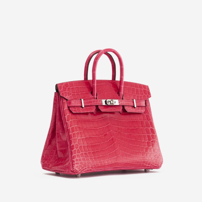 TÚI Hermès Birkin 25 Niloticus Crocodile Lisse Rose Extreme Silver Buckle khóa trắng