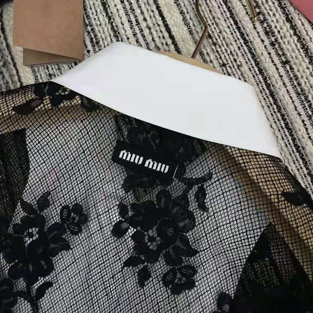 ÁO Miu Miu Women Lace Shirt with Knit Logo Label-Black