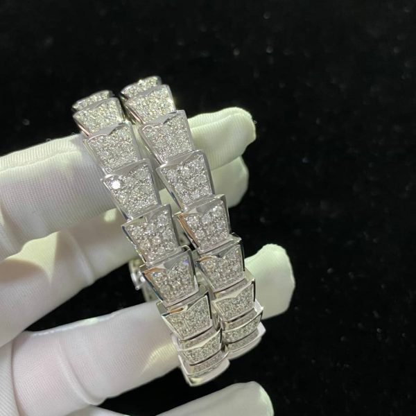 Vòng tay BVLGARI Serpenti Viper kim cương vàng trắng 18K