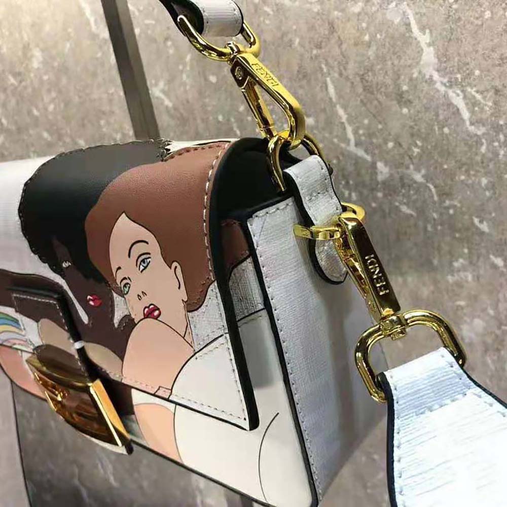 TÚI Fendi Women Baguette FF White Glazed Fabric Bag with Inlay