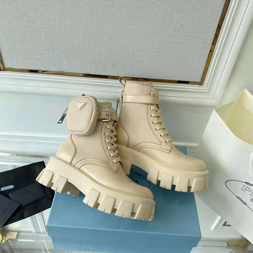 GIÀY Prada Monolith Leather and Nylon Fabric Boots