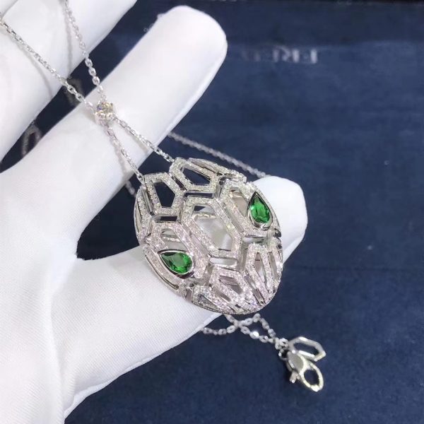 Vòng cổ BVLGARI Serpenti Kim cương Pave Diamond Emerald Eyes vàng trắng 18K