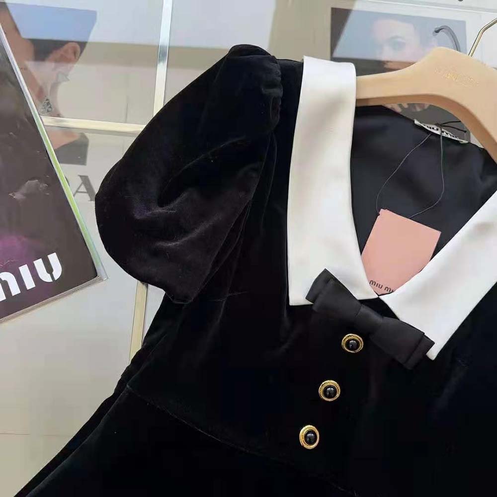 VÁY Miu Miu Women Velvet Mini Dress-Black