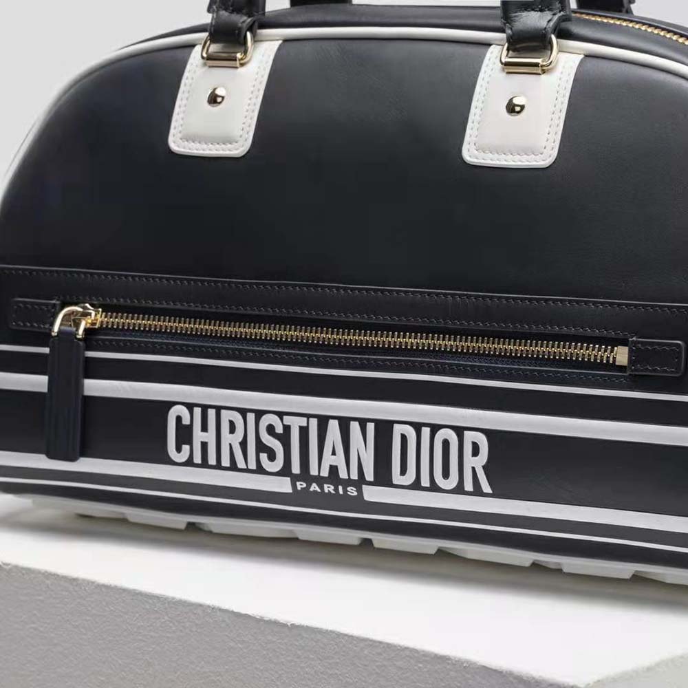 TÚI Dior Women Medium Dior Vibe Zip Bowling Bag Blue Smooth Calfskin