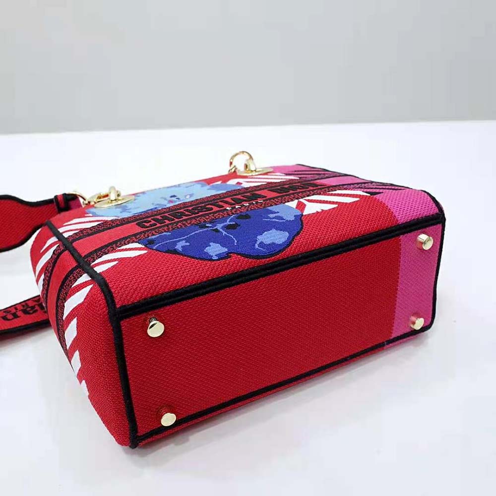 TÚI Dior Women Medium Lady D-lite Bag Bright Pink Multicolor D-Flower Pop Embroidery