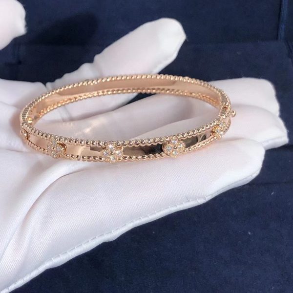 Vòng tay Van Cleef & Arpels Perlée Sweet Clovers kim cương vàng hồng 18K