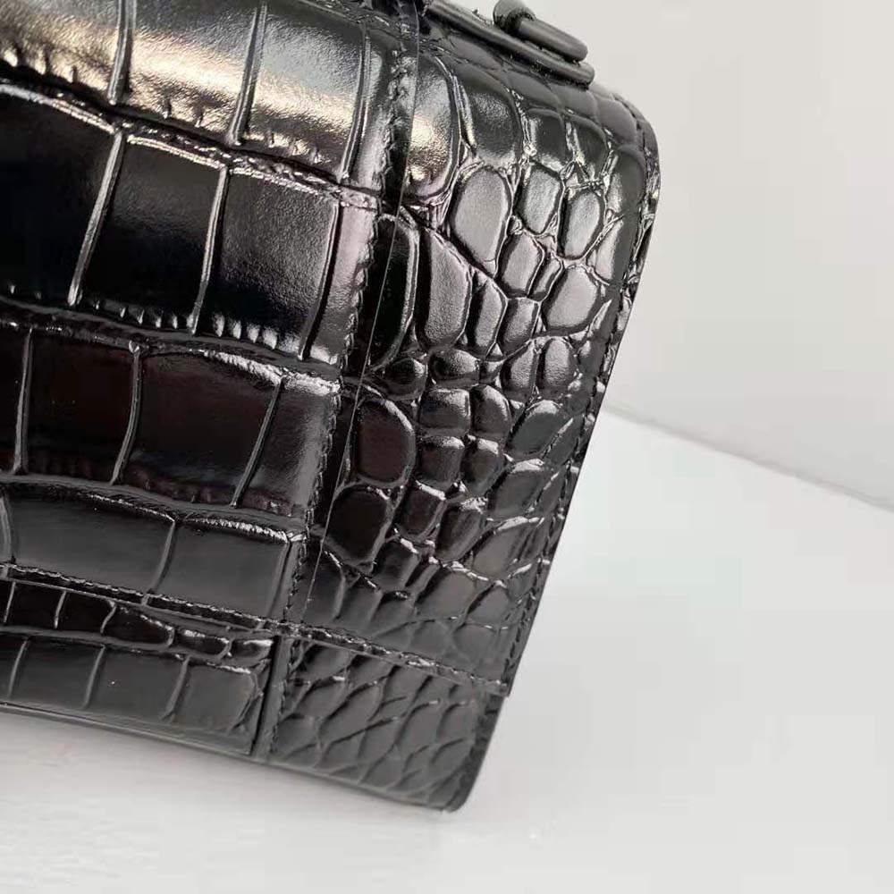 TÚI Balenciaga Women Hourglass Small Top Handle Bag-Black vân da cá sấu