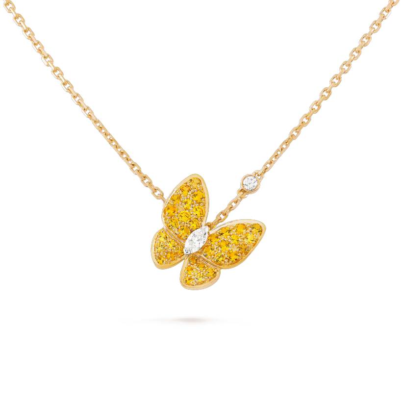 DÂY CHUYỀN VAN CLEEF & ARPELS Two Butterfly DIAMOND SAPPHIRE 18K ROSE GOLD