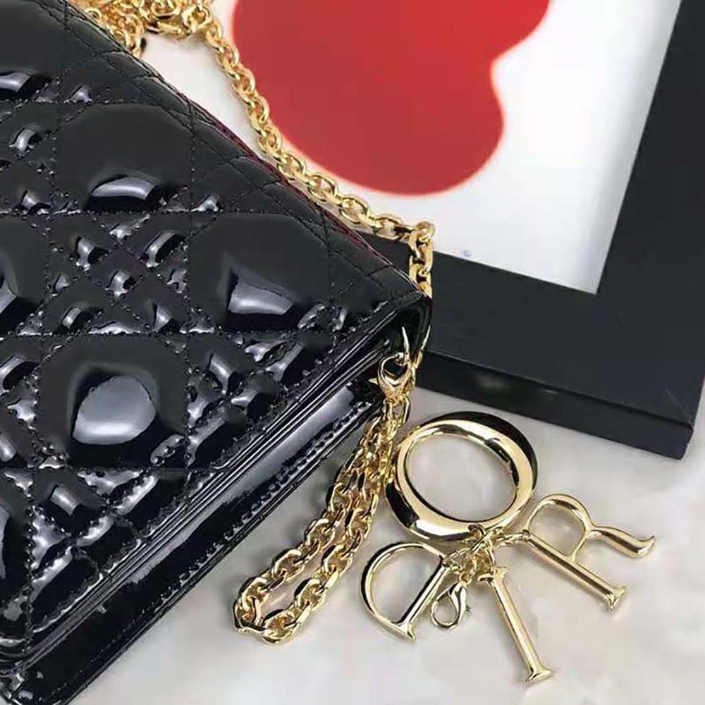 TÚI Dior Lady Dior Pouch Patent Cannage Calfskin-Black