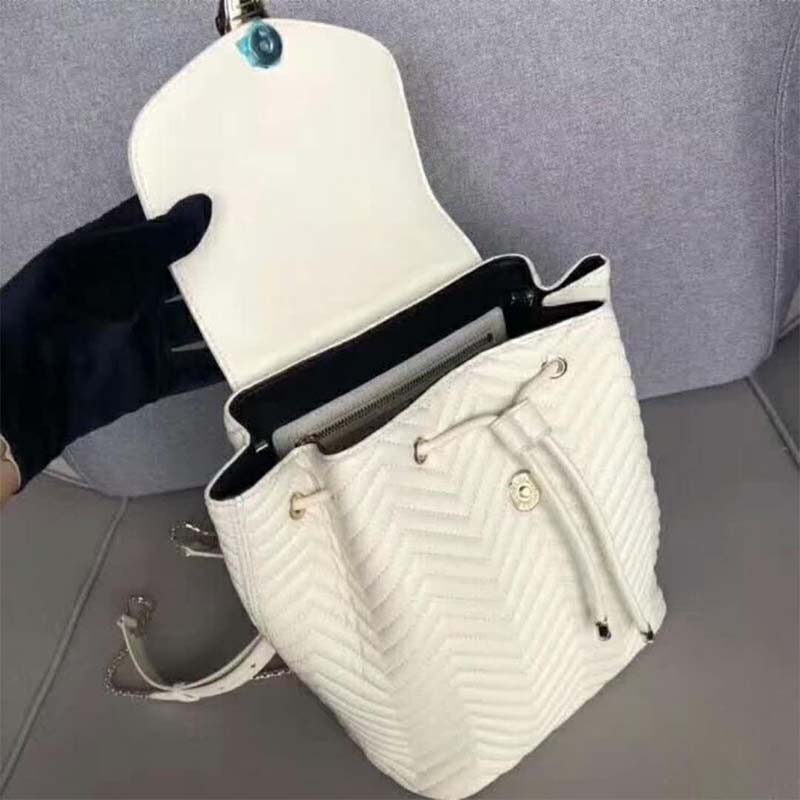 BALO Bvlgari Women Serpenti Hypnotic Medium Backpack In Quilted Nappa Leather-White