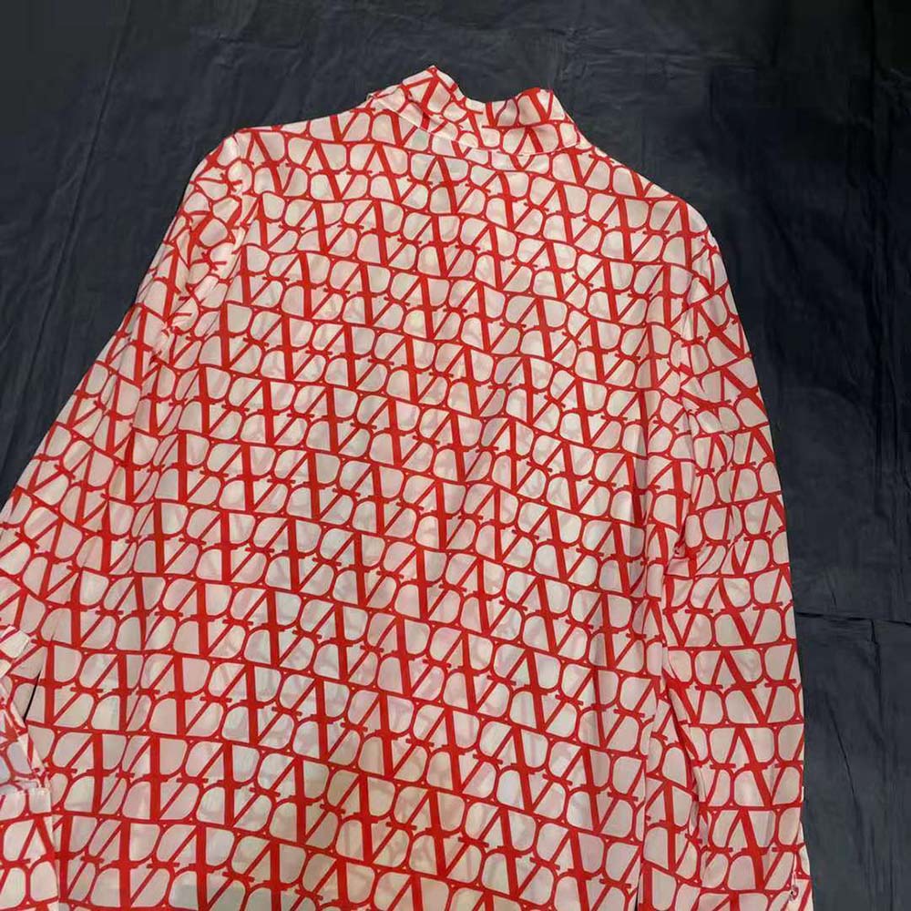 ÁO Valentino Women Toile Iconographe Crepe De Chine Blouse-Red