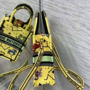 TÚI Dior Women Mini Dior Book Tote Phone Bag Yellow Multicolor Dior Pixel Zodiac Embroidery