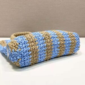 TÚI Prada Women Large Raffia Tote Bag with Embroidered Lettering Logo on the Front-Blue