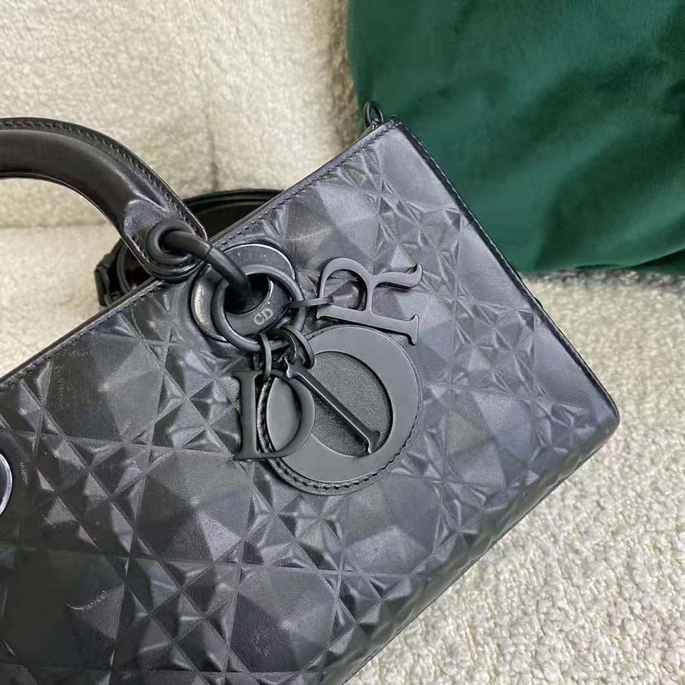 TÚI Dior Women Lady D-Joy Bag Black Cannage Calfskin with Diamond Motif