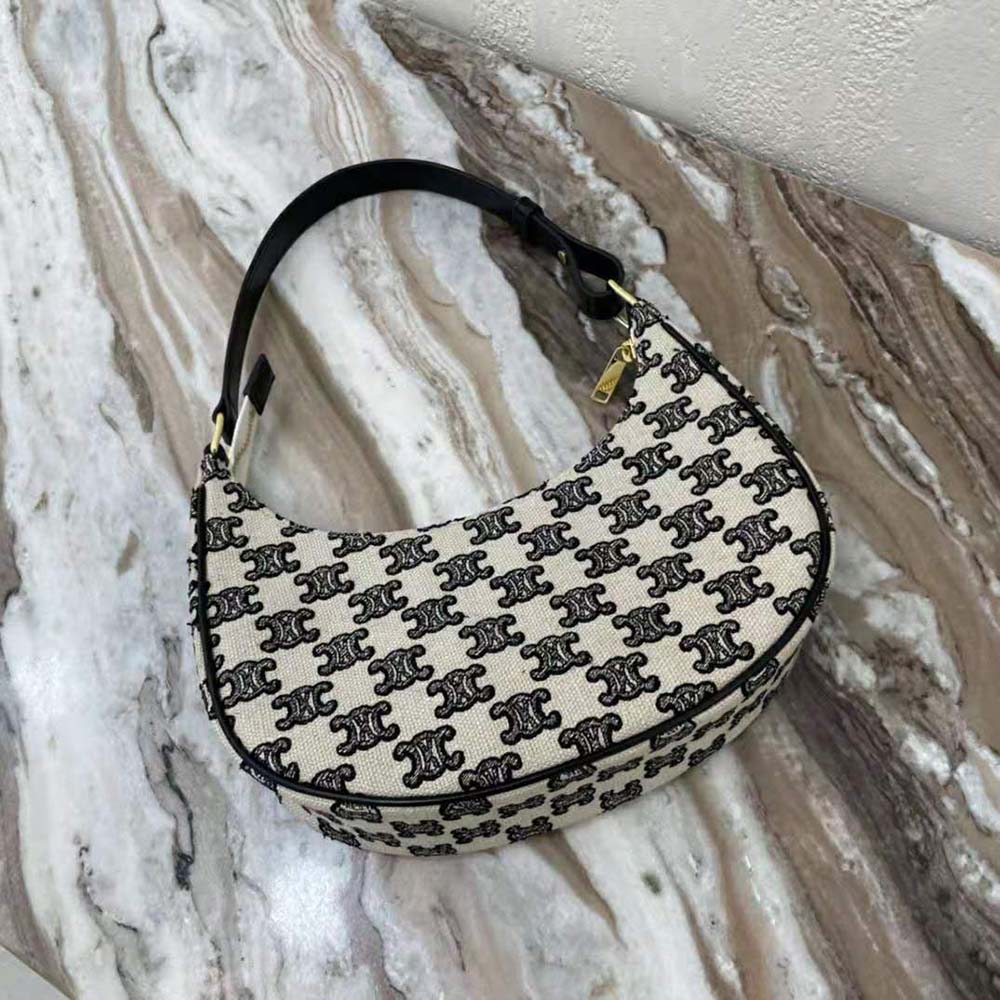 TÚI Celine Ava Bag in Textile with Triomphe Embroidery-Black