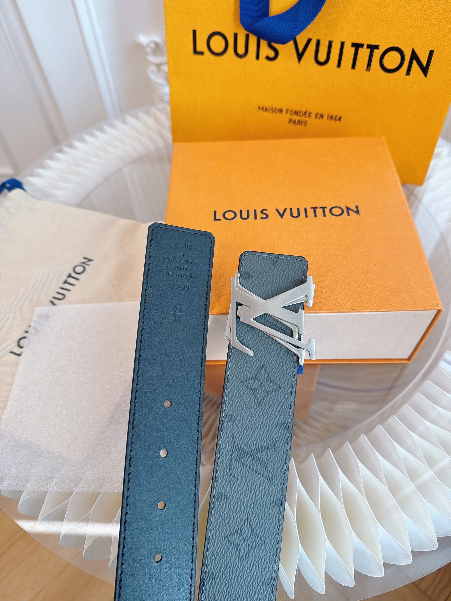 DÂY LƯNG LOUIS VUITTON  DOUBLE LV BLACK MONOGRAM LEATHER Khóa bạc