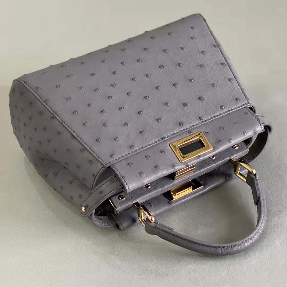 TÚI Fendi Women Peekaboo Iconic Mini Gray Ostrich Leather Bag