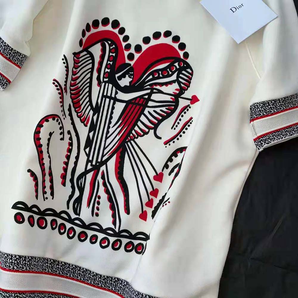 ÁO Dior Short-Sleeved Sweatshirt White Cotton Jersey with Multicolor Cupidon Motif