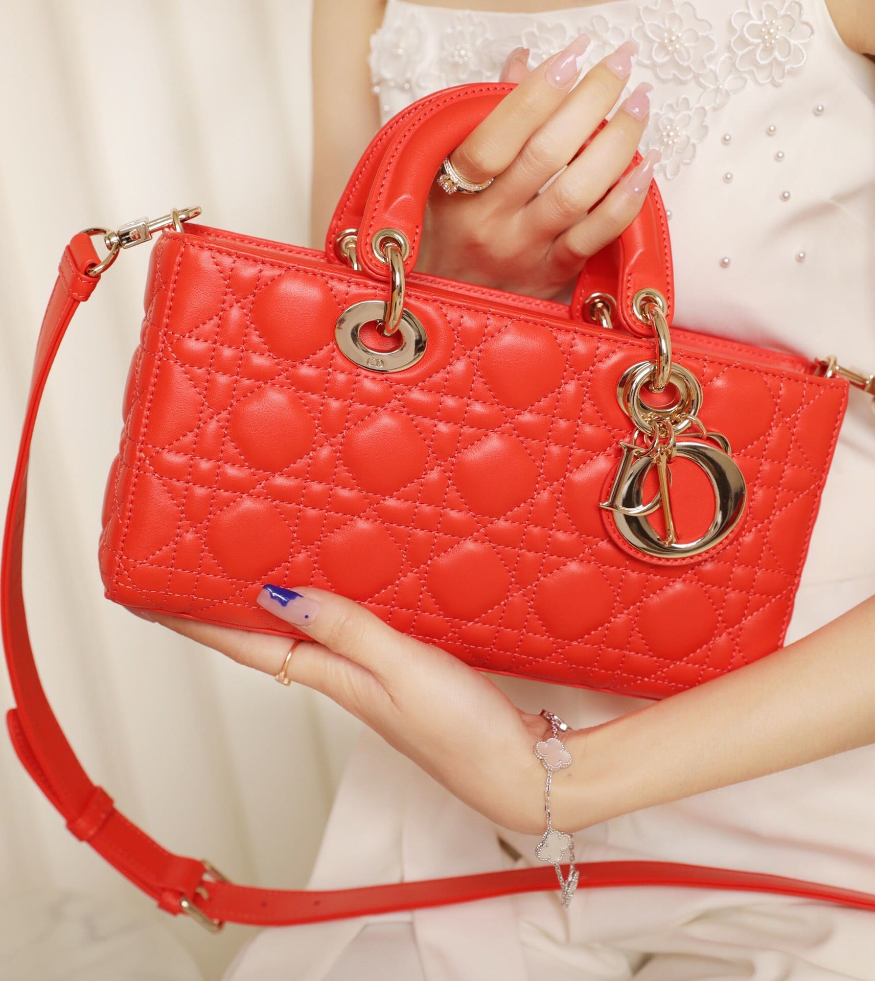 TÚI CHRISTIAN DIOR Lady D-Joy Bag Bright Orange Cannage Lambskin