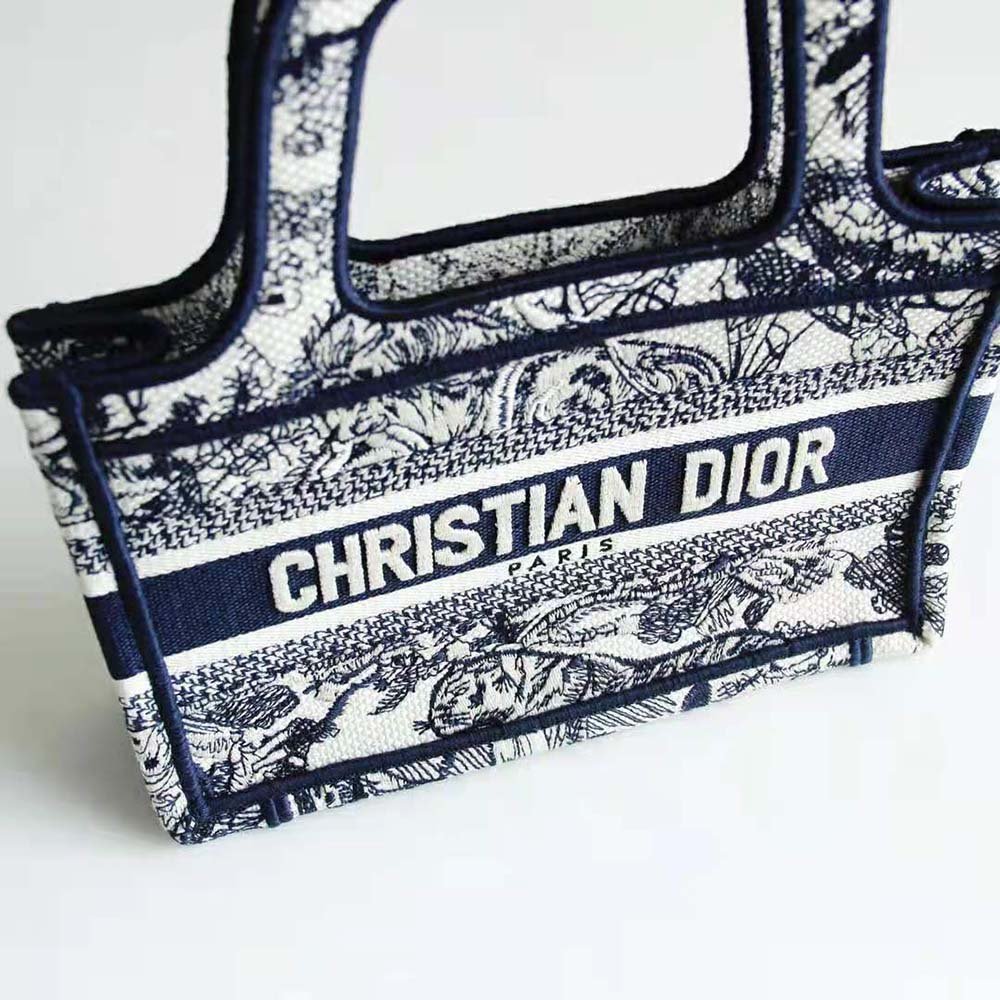 TÚI Dior Women Mini Dior Book Tote Blue Toile de Jouy Embroidery