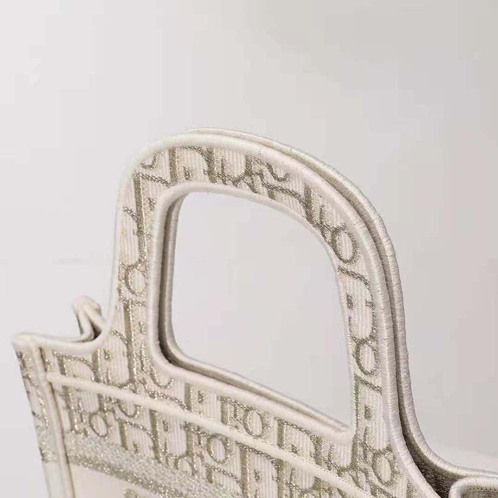 TÚI Dior Women Mini Dior Book Tote Gold-Tone Dior Oblique Embroidery