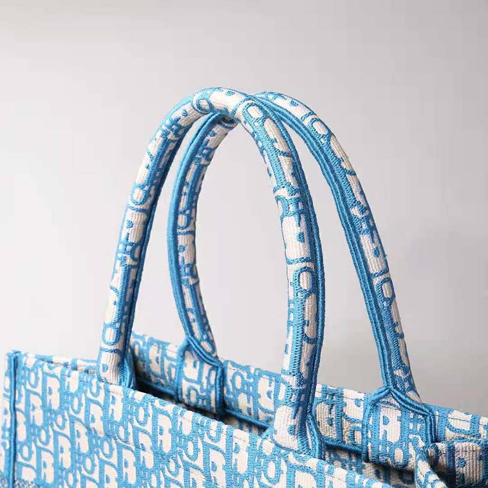 TÚI Dior Women Small Dior Book Tote Cornflower Blue Dior Oblique Embroidery