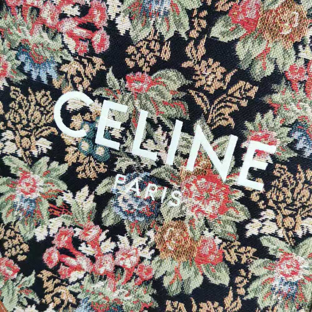 TÚI Celine Women Small Vertical Cabas Celine in Floral Jacquard and Calfskin