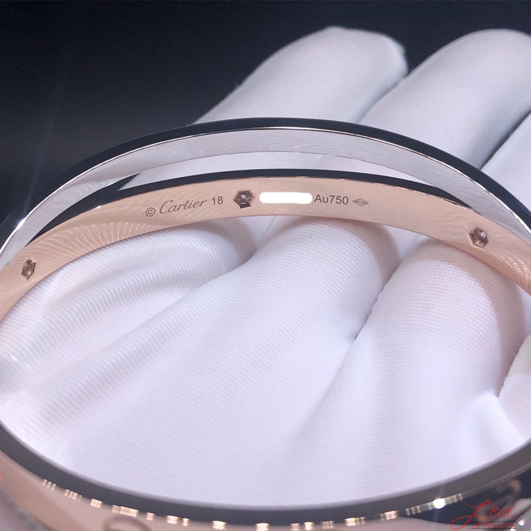 Vòng tay Cartier Pink & White Gold Pave Diamonds Double Love Bangle 18K
