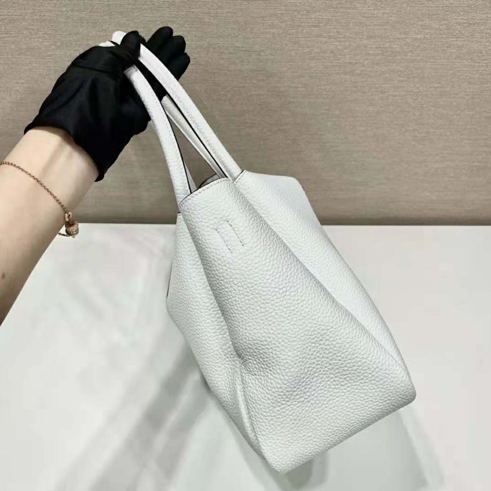 TÚI Prada Women Large Leather Handbag with the Prada Metal Lettering Logo Gleaming at Its Center-White