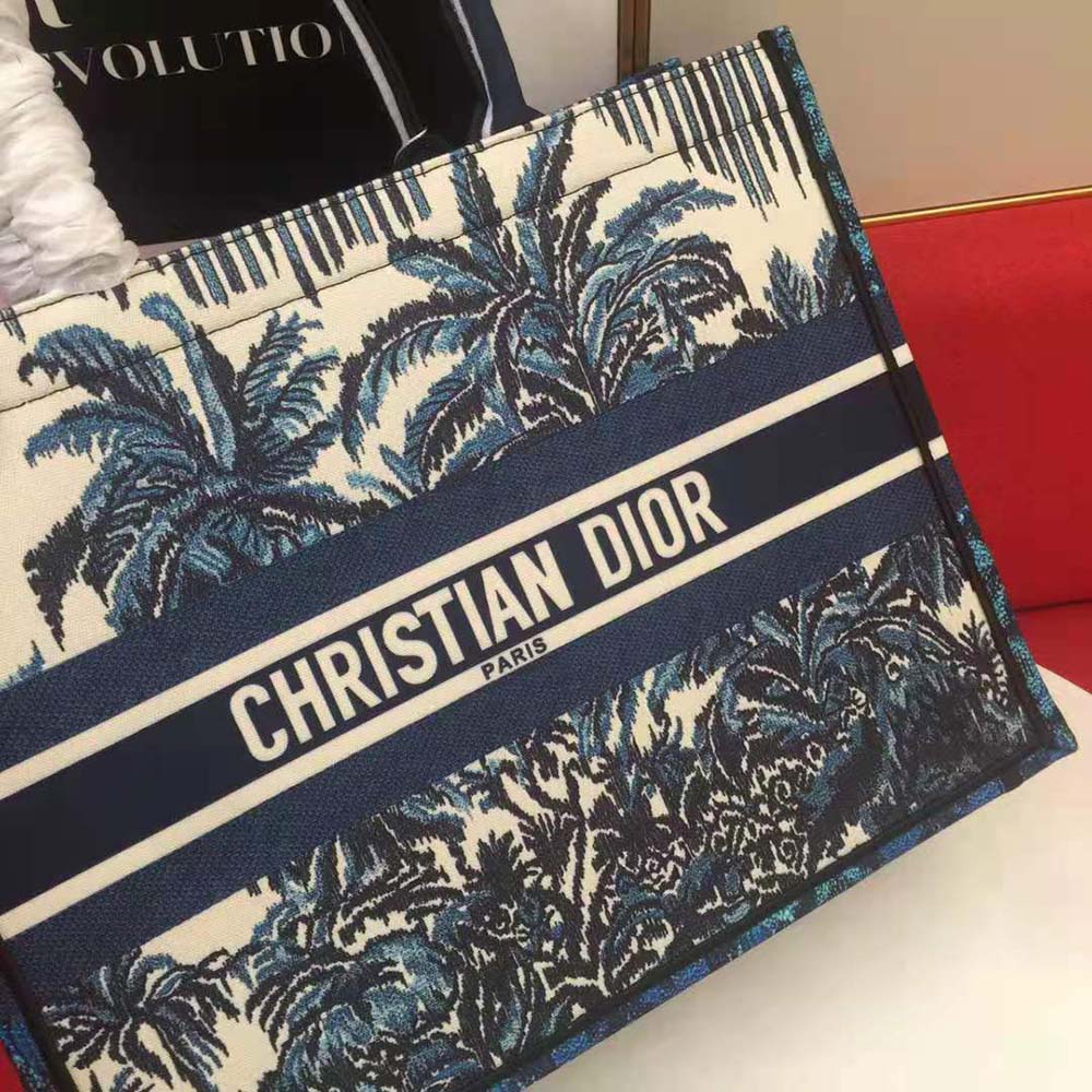 TÚI Dior Book Tot Blue Dior Palms Embroidery