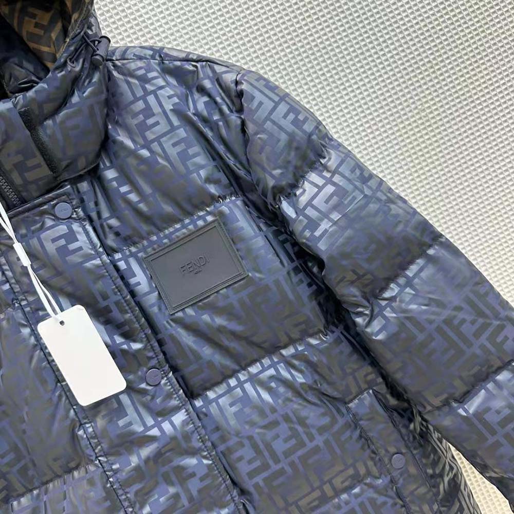 ÁO Fendi Women Down Jacket Blue FF Tech Fabric Down Jacket