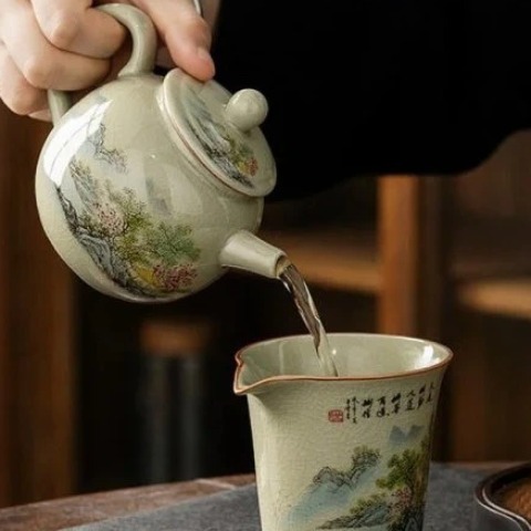 Bộ Trà Men Rạn Vẽ Sơn Thủy