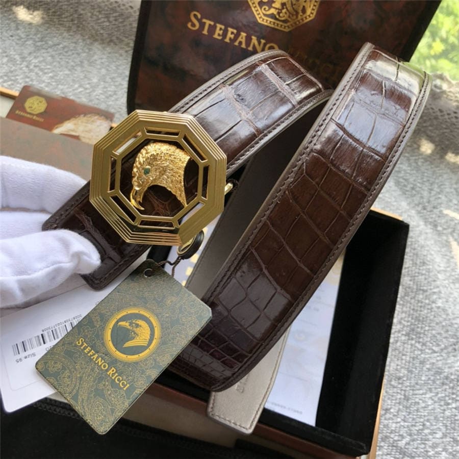 DÂY LƯNG STEFANO RICCI CROCODILE LEATHER DA CÁ SẤU Belt Khóa vàng
