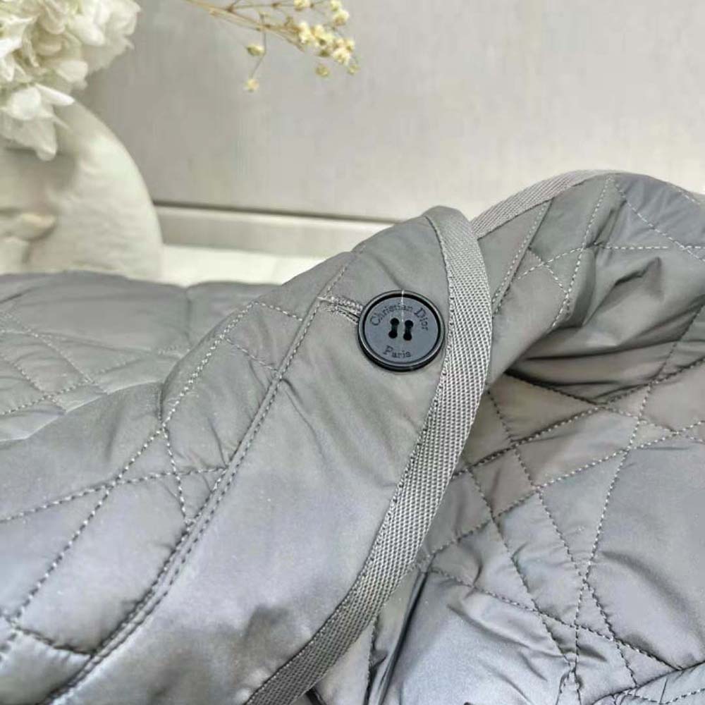 ÁO Dior Women Macrocannage Peacoat Gray Quilted Reflective Technical Taffeta