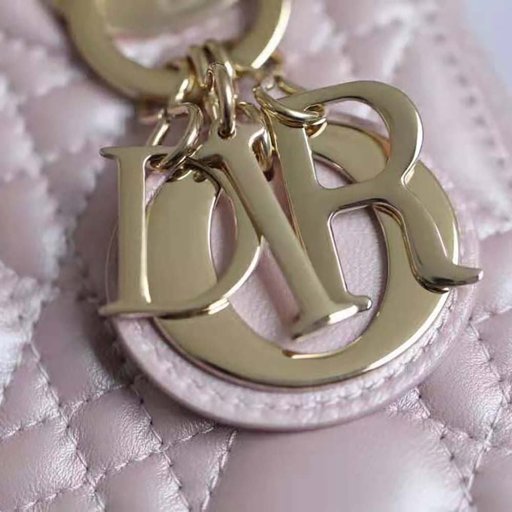 TÚI Dior Women Mini Lady Dior Bag Pearlescent Cannage Lambskin-Pink