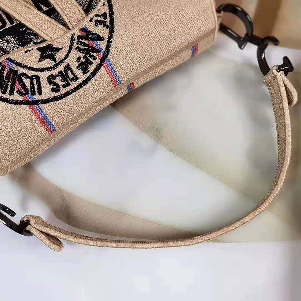 TÚI Dior Women Saddle Bag Beige Jute Canvas Embroidered with Dior Union Motif