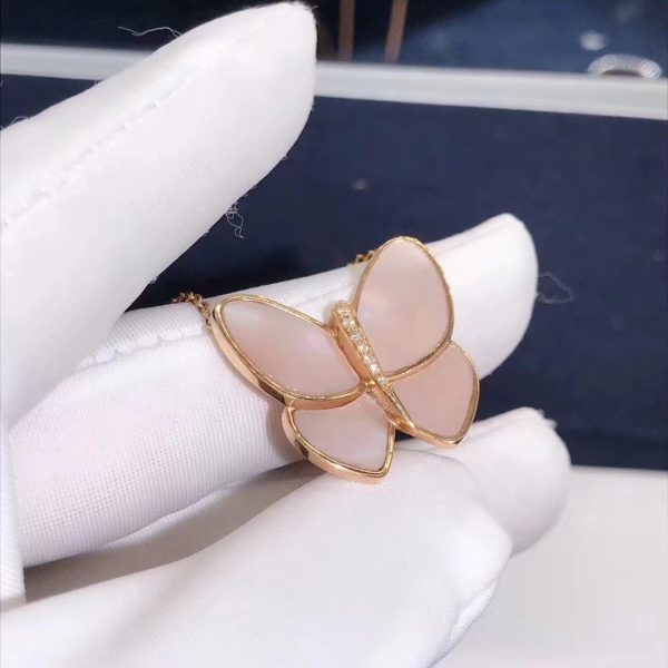 Vòng cổ Van Cleef & Arpels 2 butterflies M.O.P xà cừ vàng hồng 18K