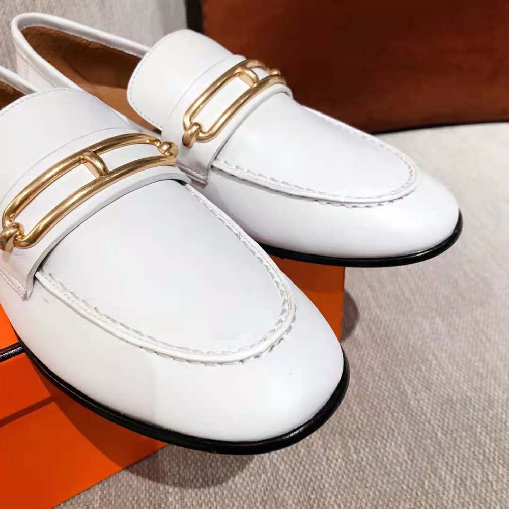 GIÀY Hermes Women Colette Loafer in Calfskin Leather-White SS2022